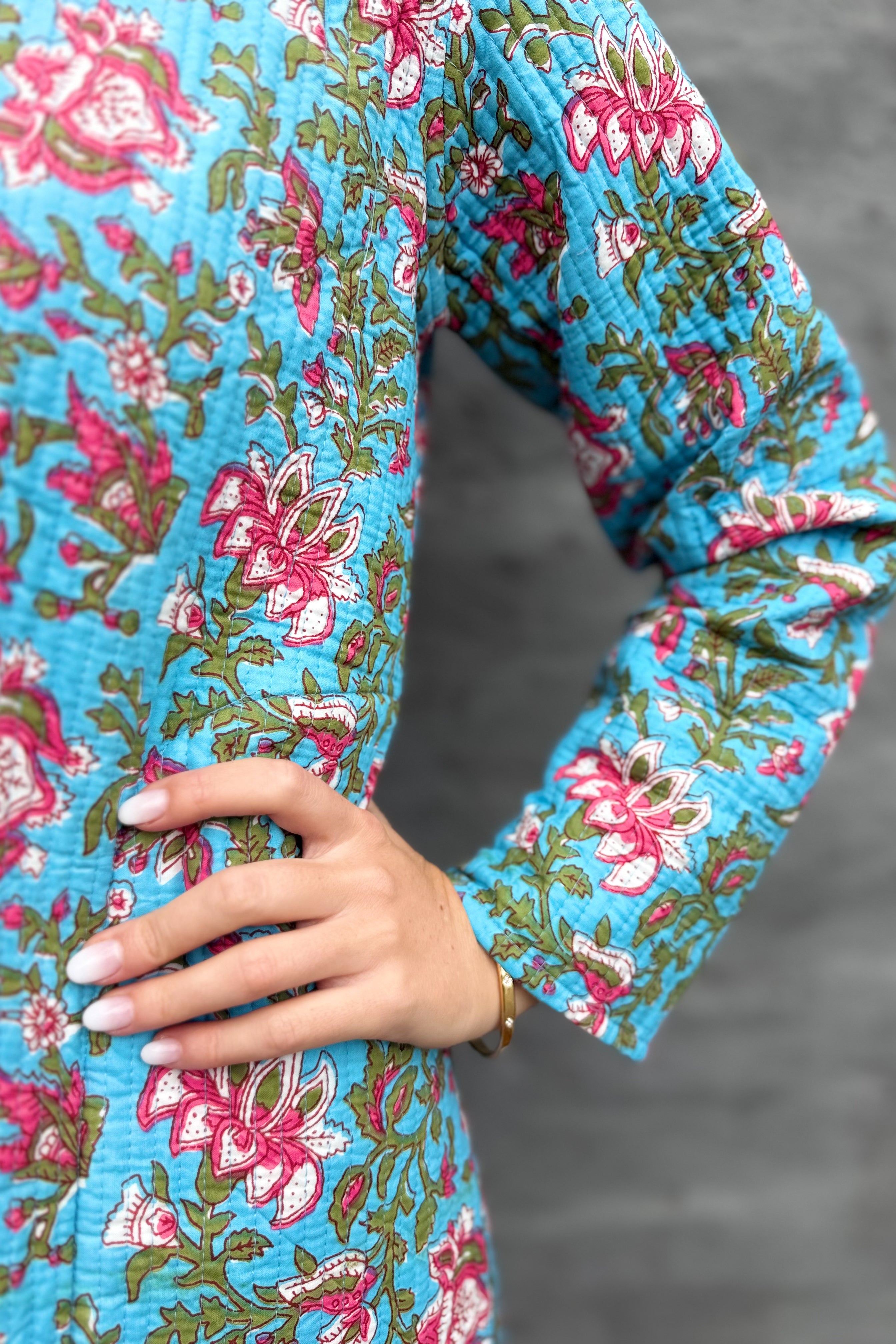 Quilted Cotton Coat In Sky Garden