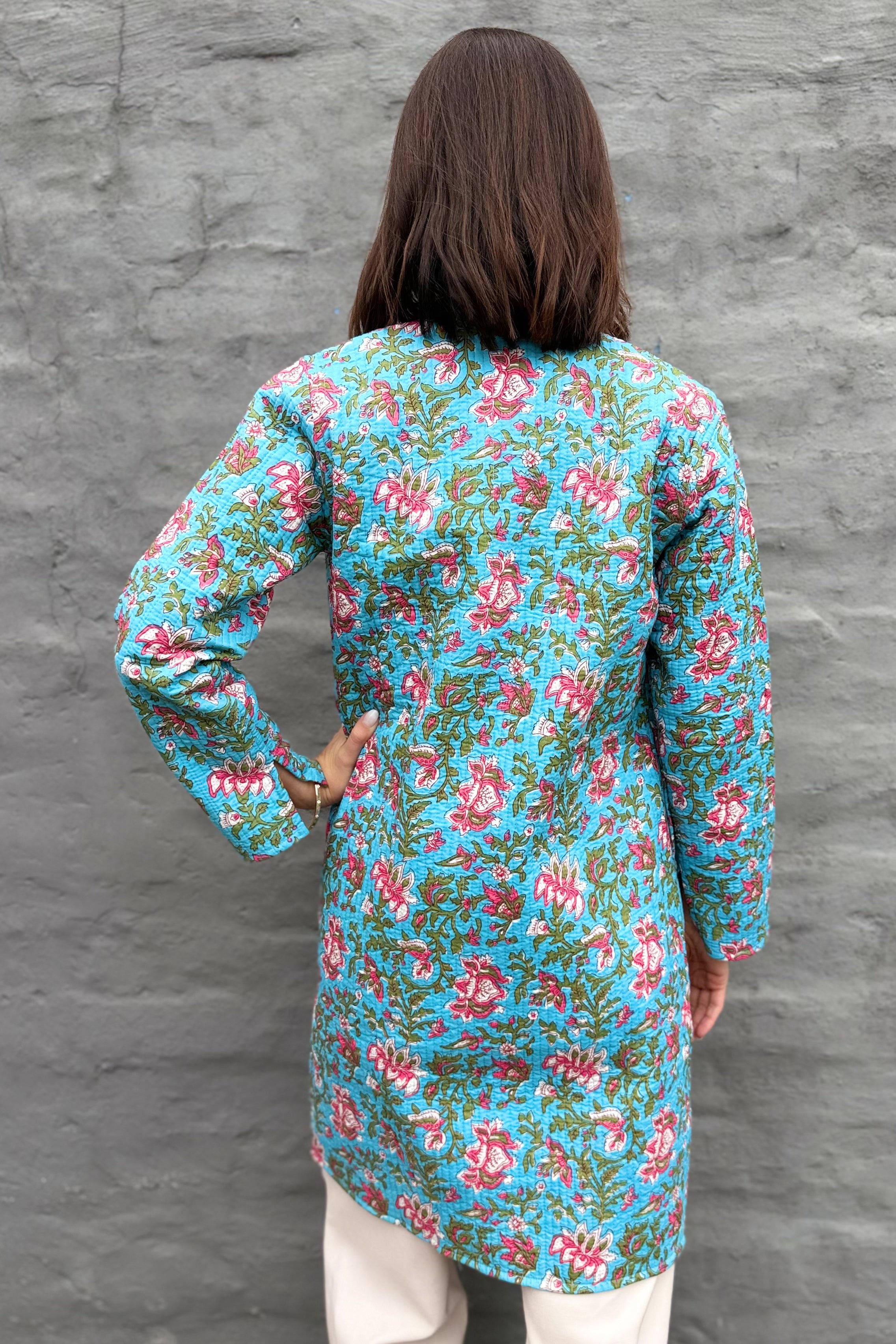Quilted Cotton Coat In Sky Garden