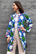 Quilted Cotton Coat In Abstract Royal