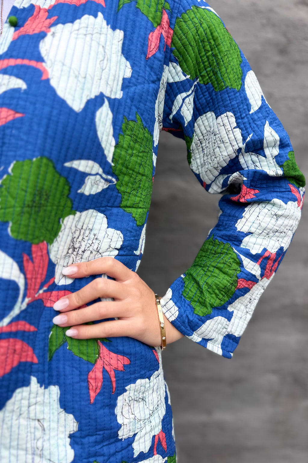 Quilted Cotton Coat In Abstract Royal
