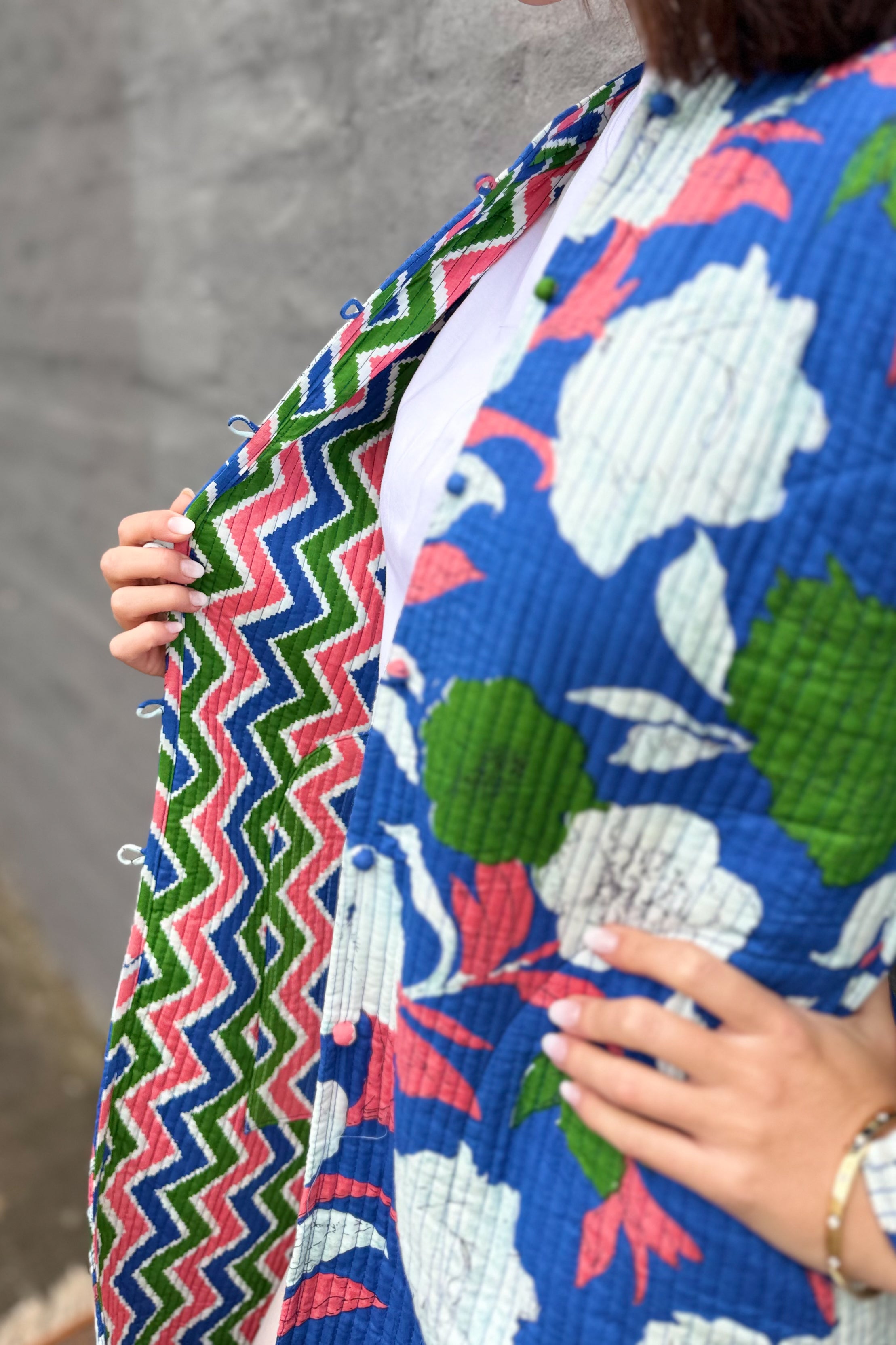 Quilted Cotton Coat In Abstract Royal