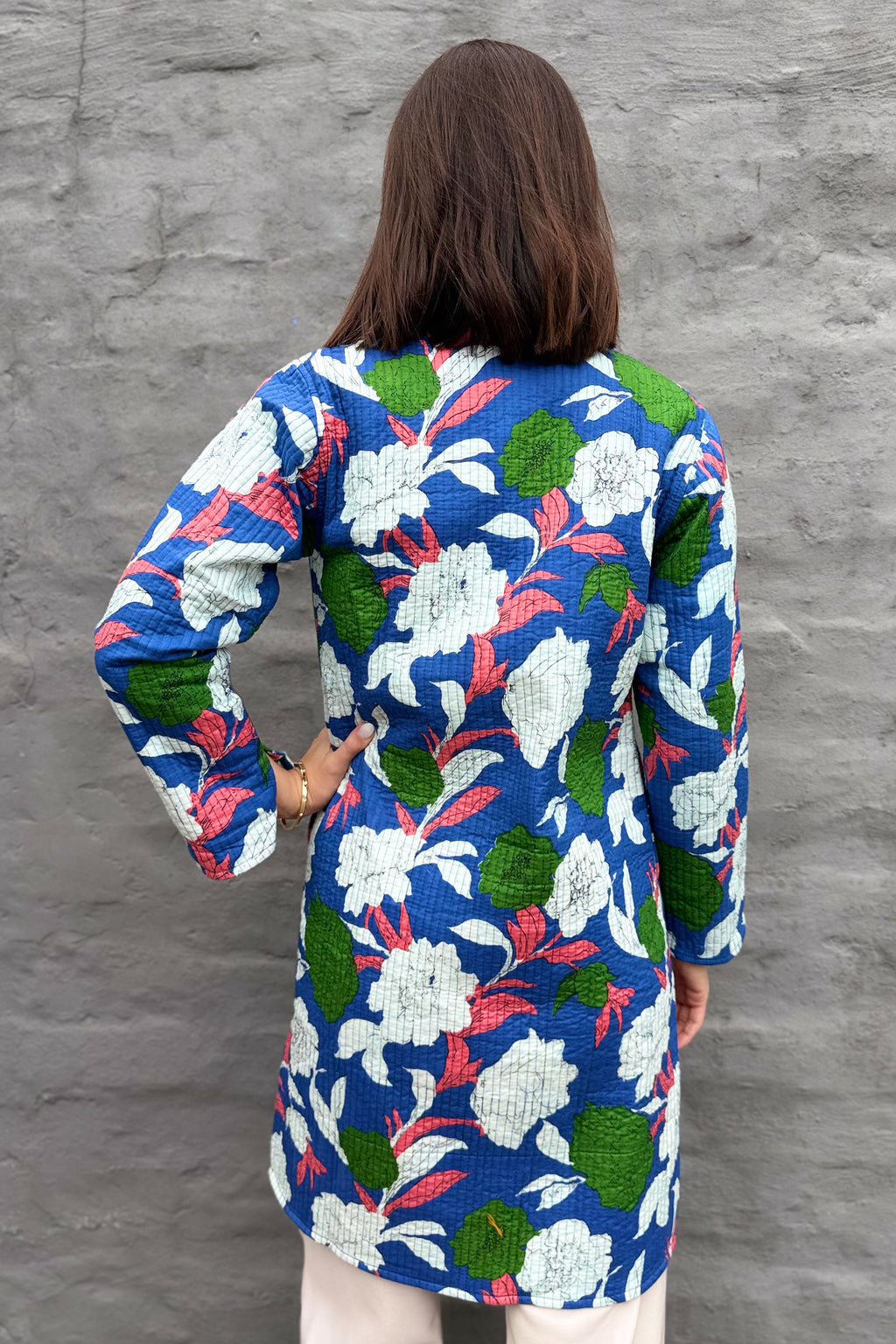 Quilted Cotton Coat In Abstract Royal