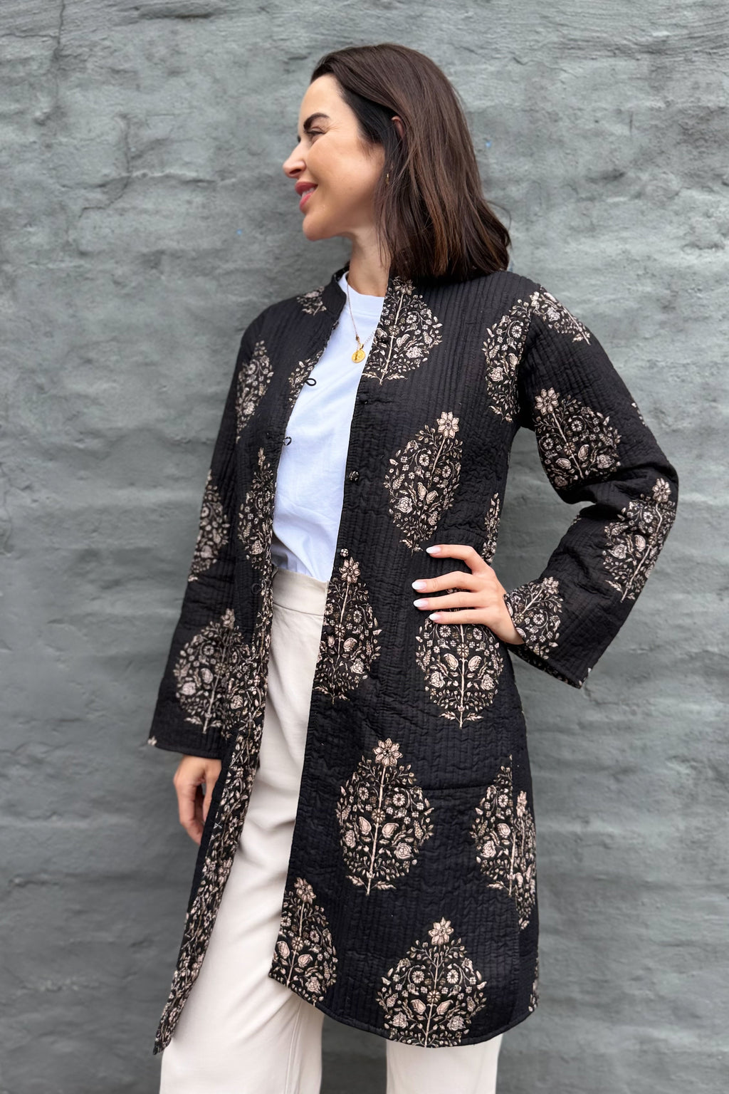 Quilted Cotton Coat In Ebony Posy