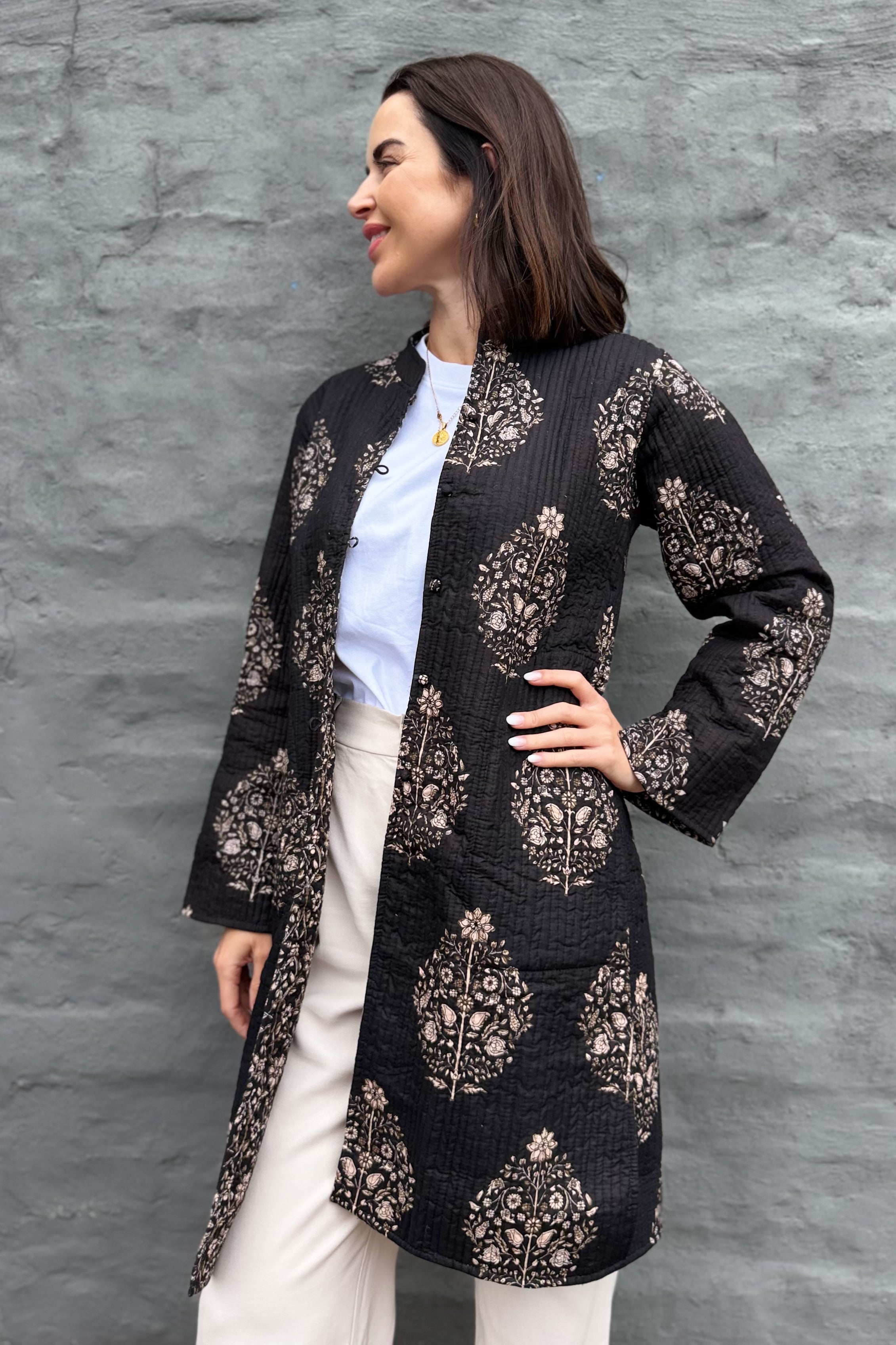 Quilted Cotton Coat In Ebony Posy