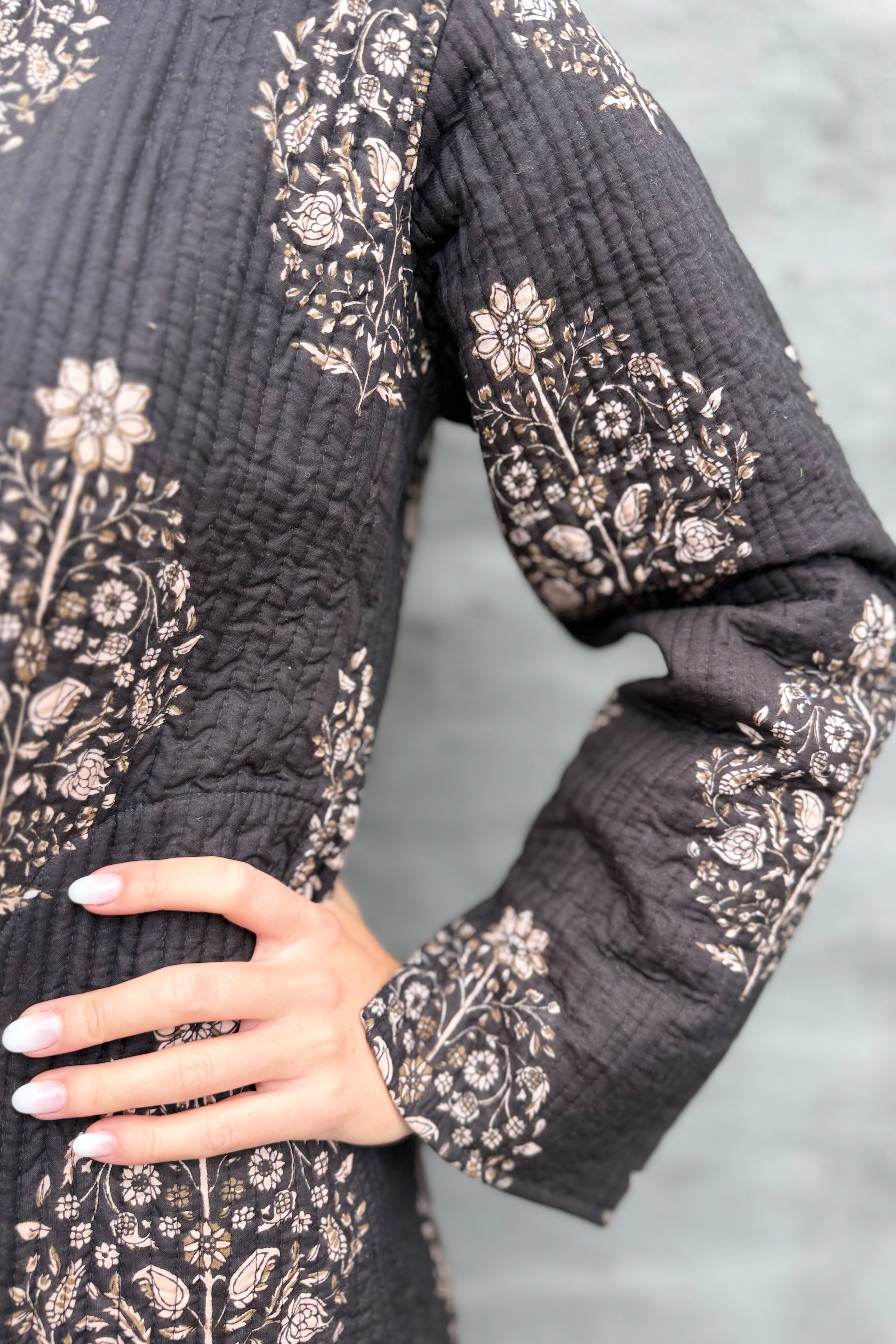 Quilted Cotton Coat In Ebony Posy