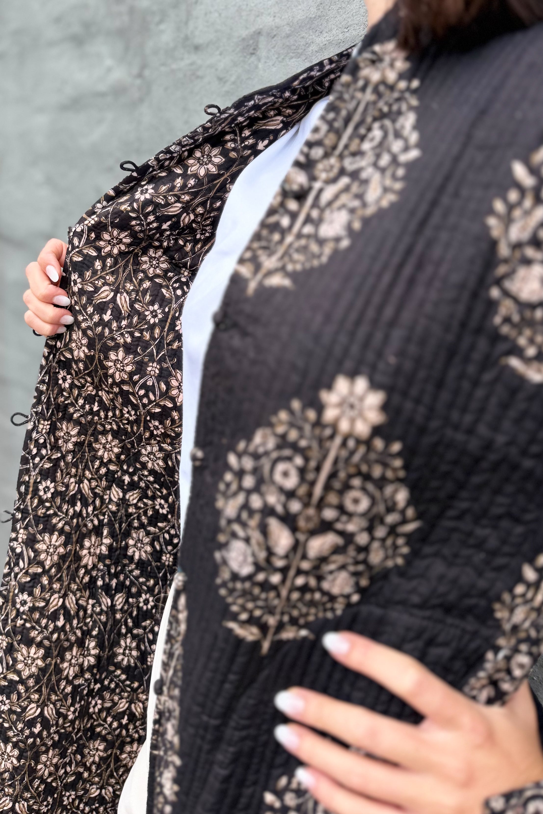 Quilted Cotton Coat In Ebony Posy