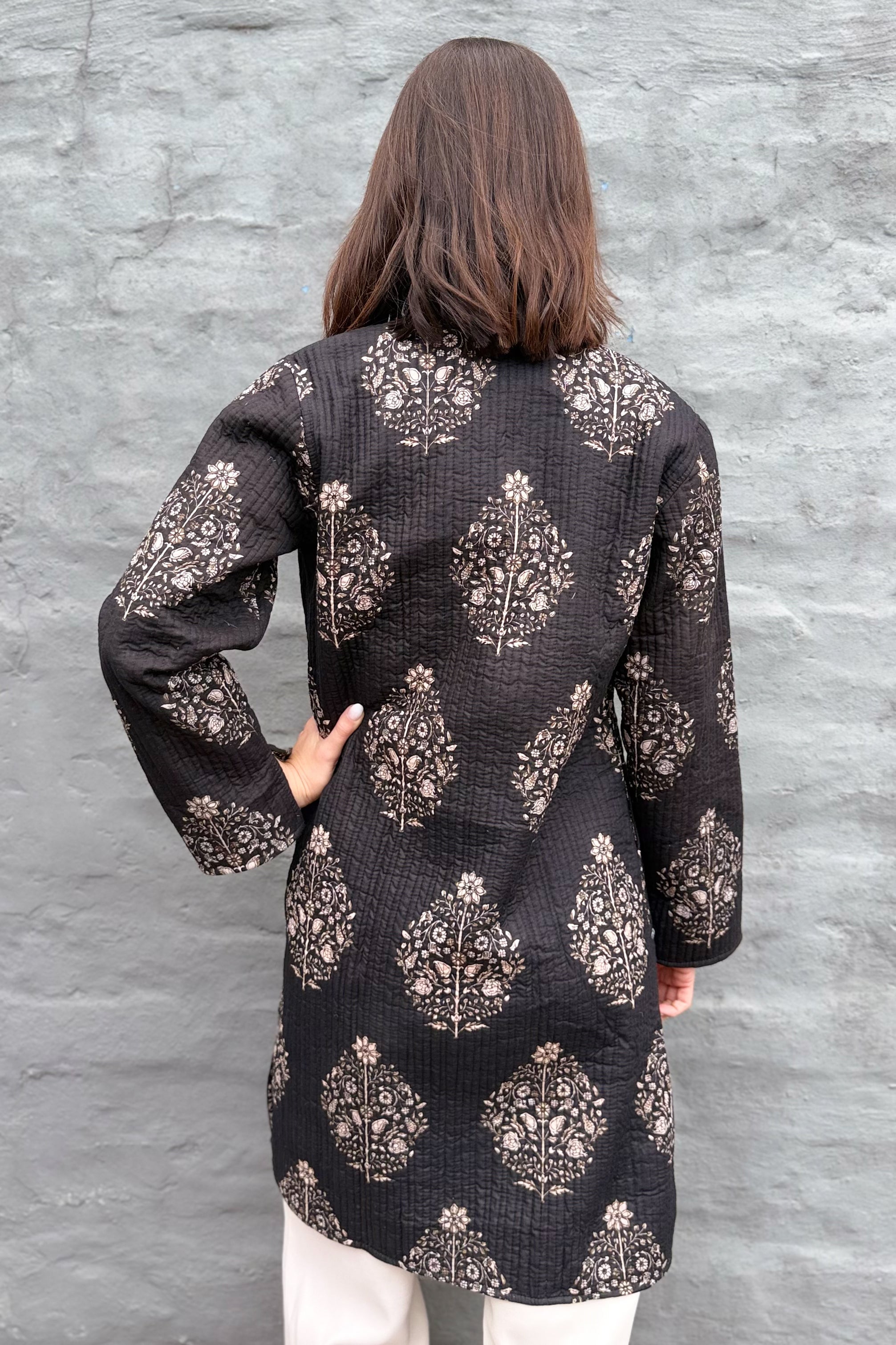 Quilted Cotton Coat In Ebony Posy
