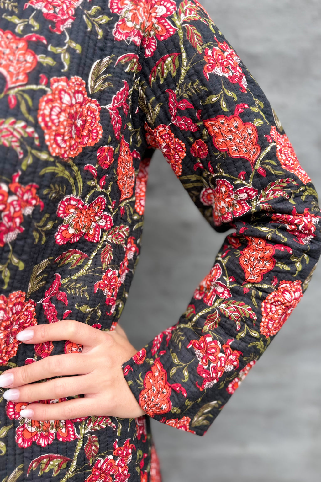Quilted Cotton Coat In Black Botanical