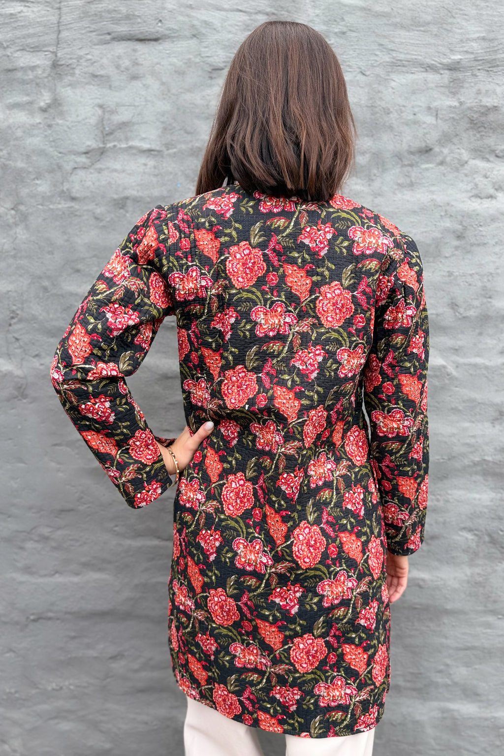 Quilted Cotton Coat In Black Botanical