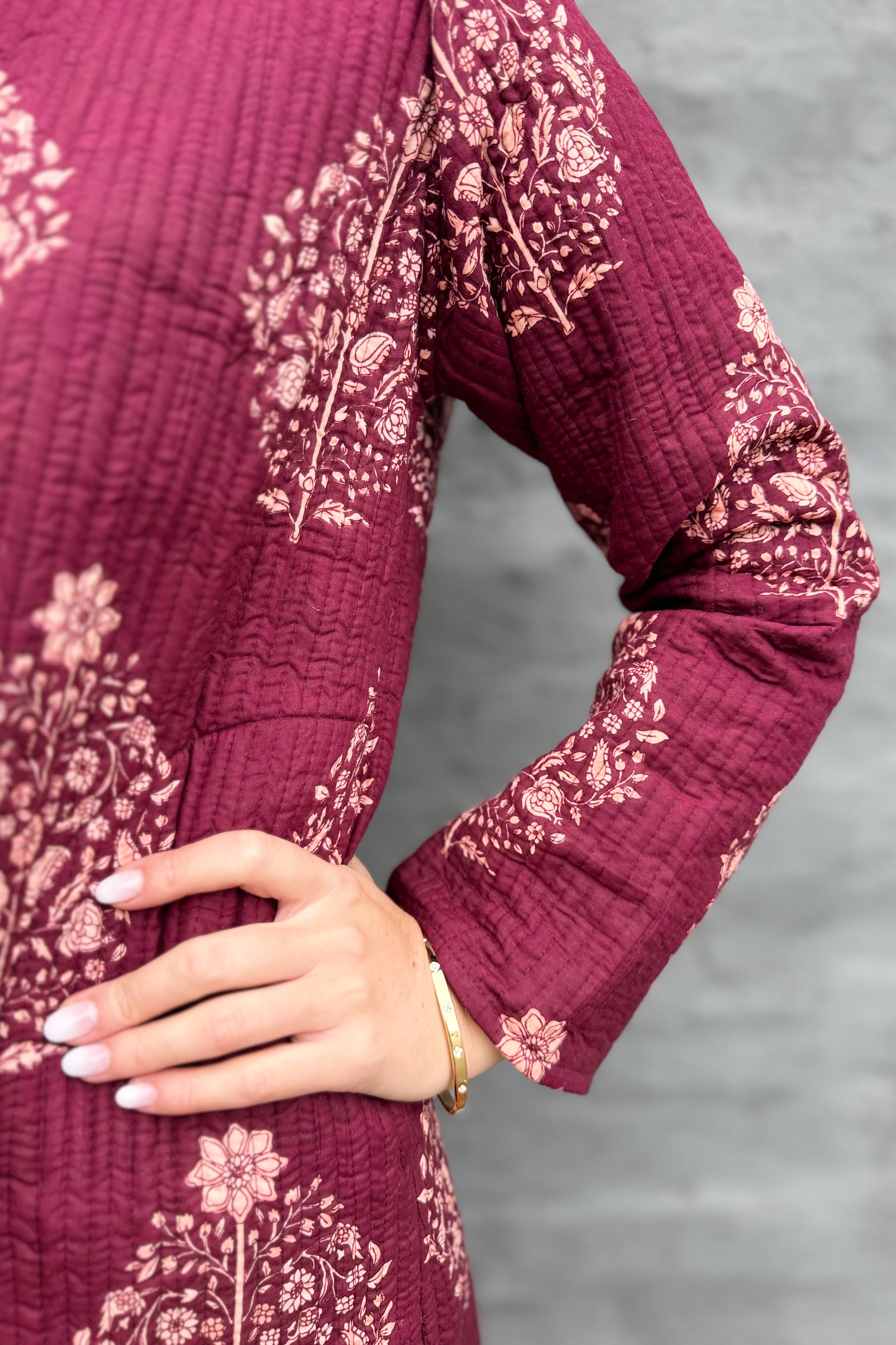 Quilted Cotton Coat In Pinotage Posy