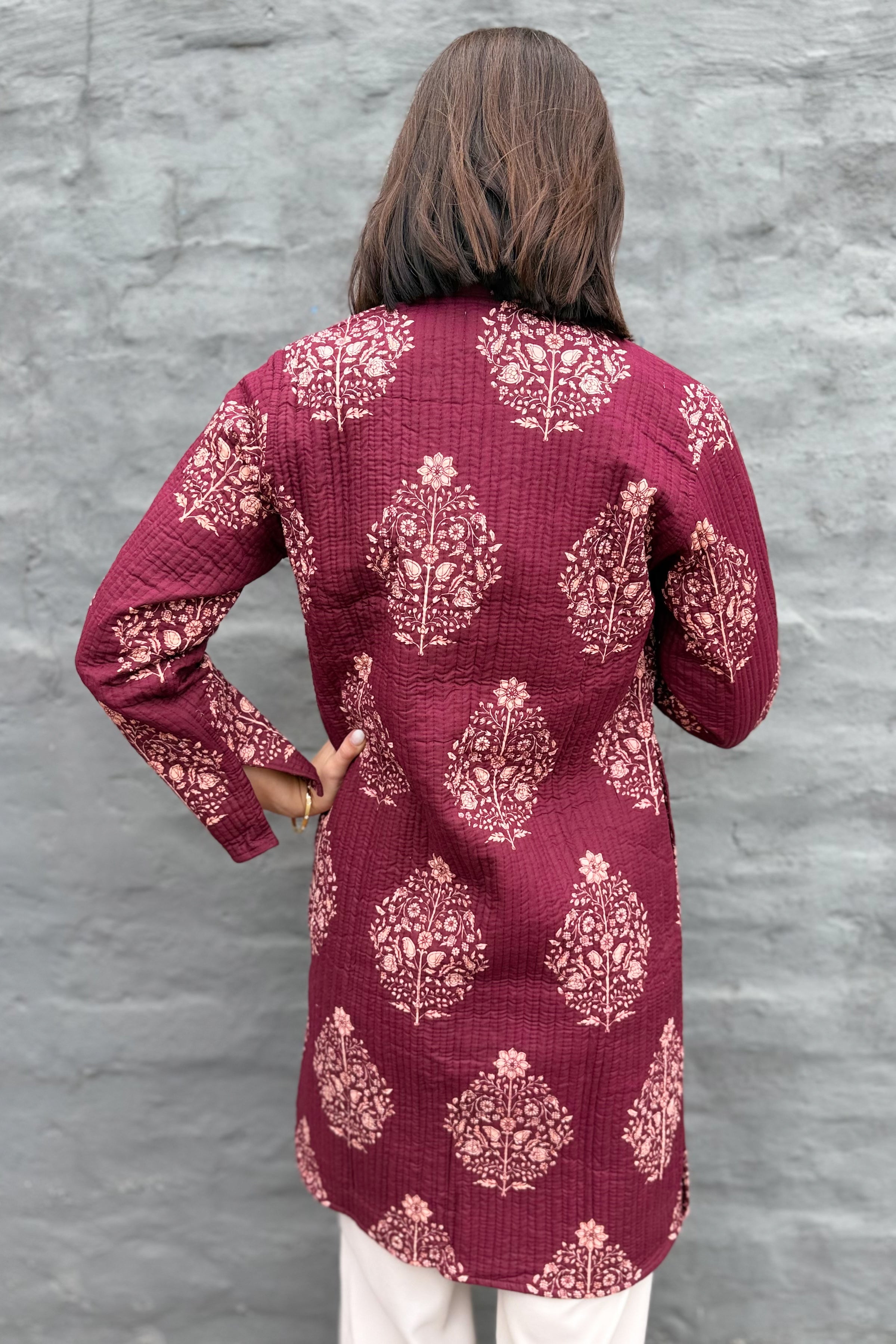 Quilted Cotton Coat In Pinotage Posy
