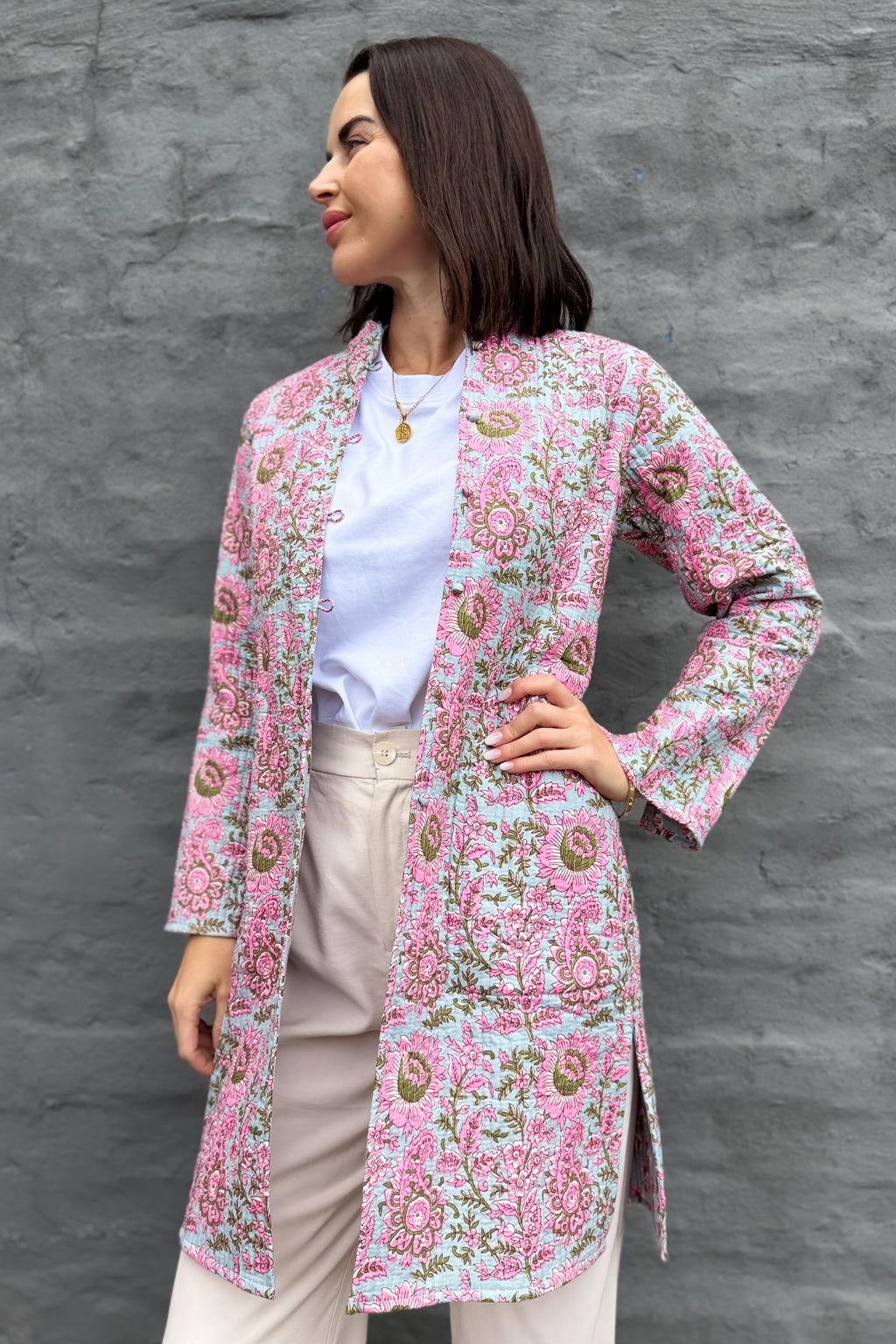 Quilted Cotton Coat In Protea Paisley
