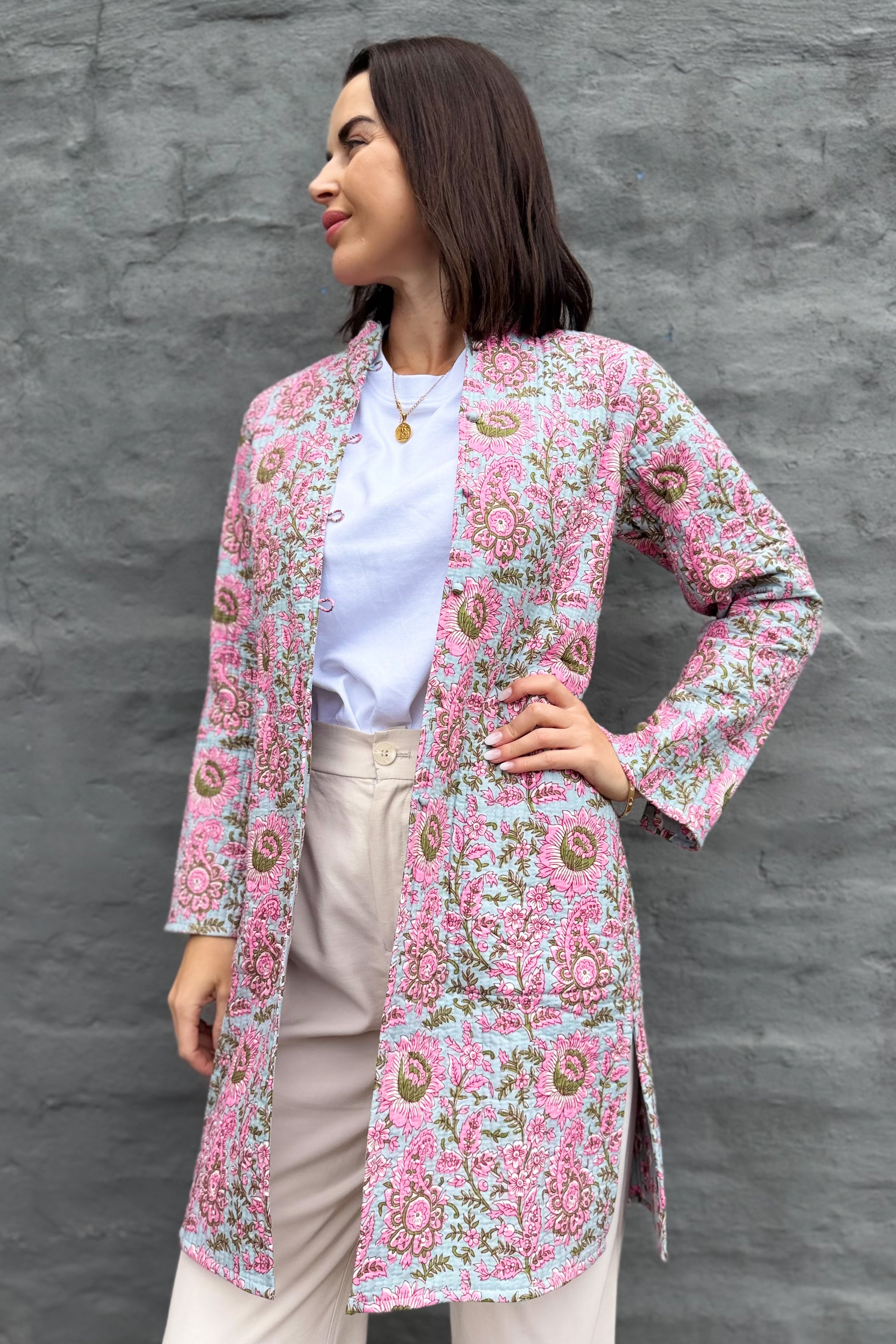 Quilted Cotton Coat In Protea Paisley