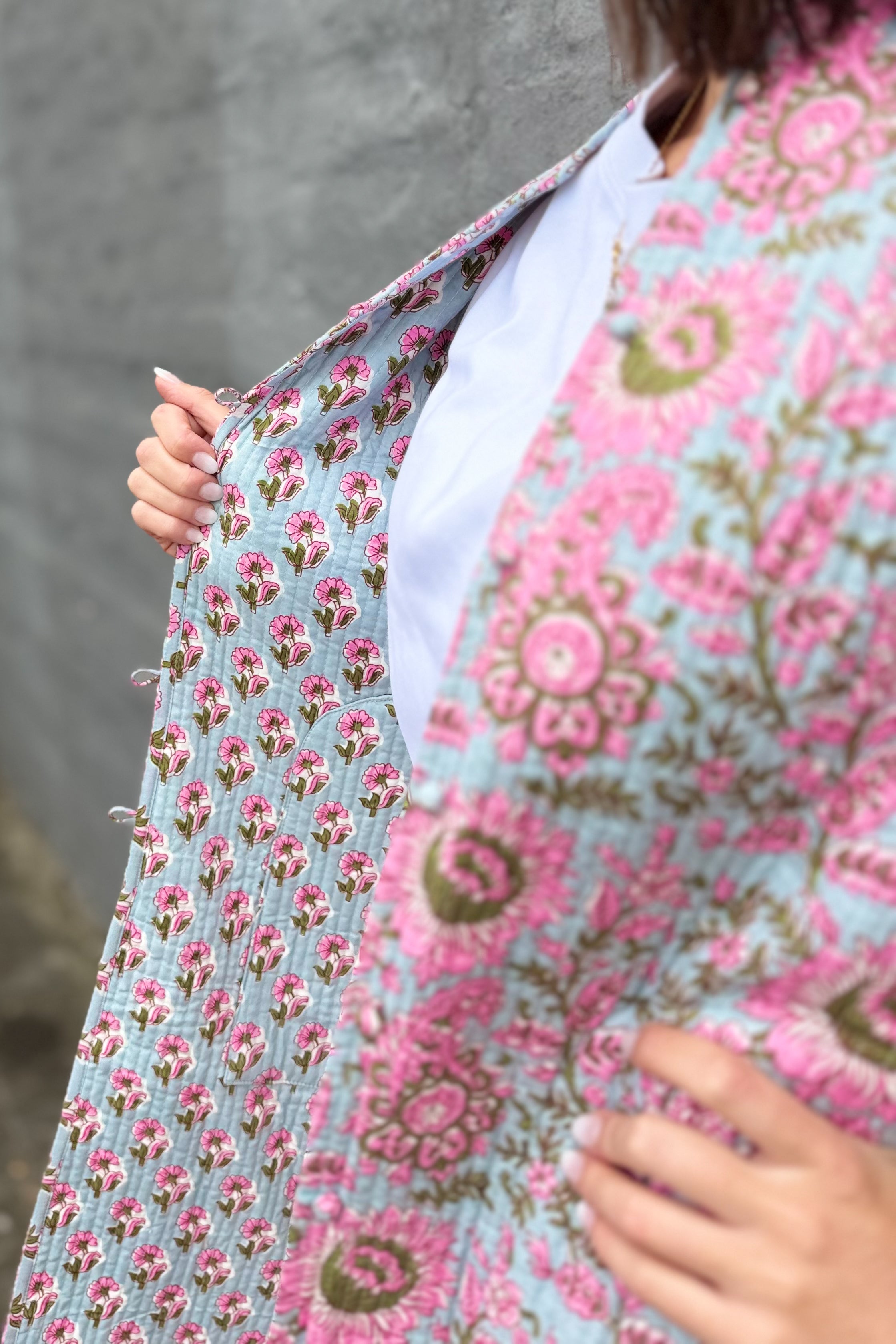 Quilted Cotton Coat In Protea Paisley