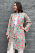 Quilted Cotton Coat In Peachy Botanical