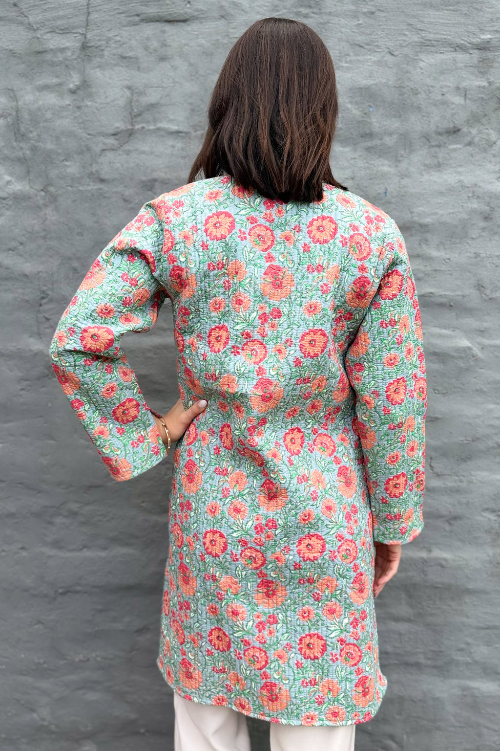 Quilted Cotton Coat In Peachy Botanical