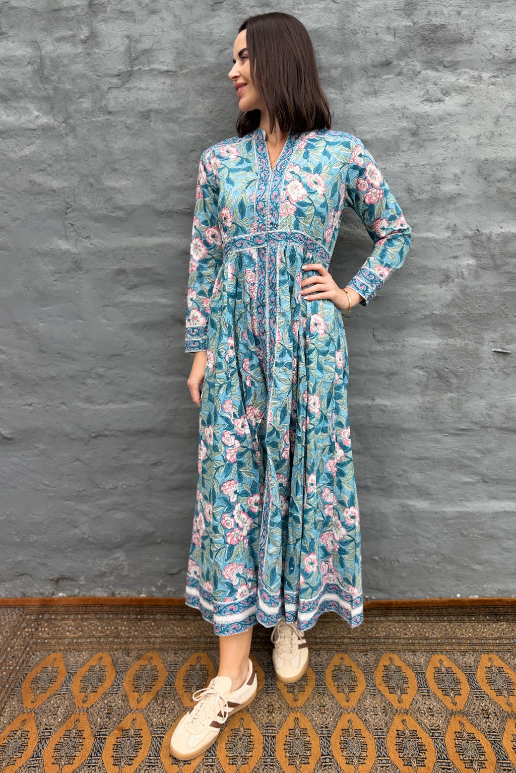 Mabel Dress In Dusty Blue Floral