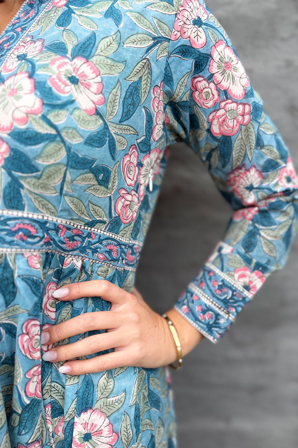 Mabel Dress In Dusty Blue Floral