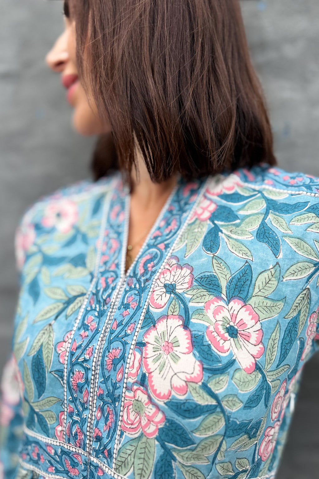 Mabel Dress In Dusty Blue Floral