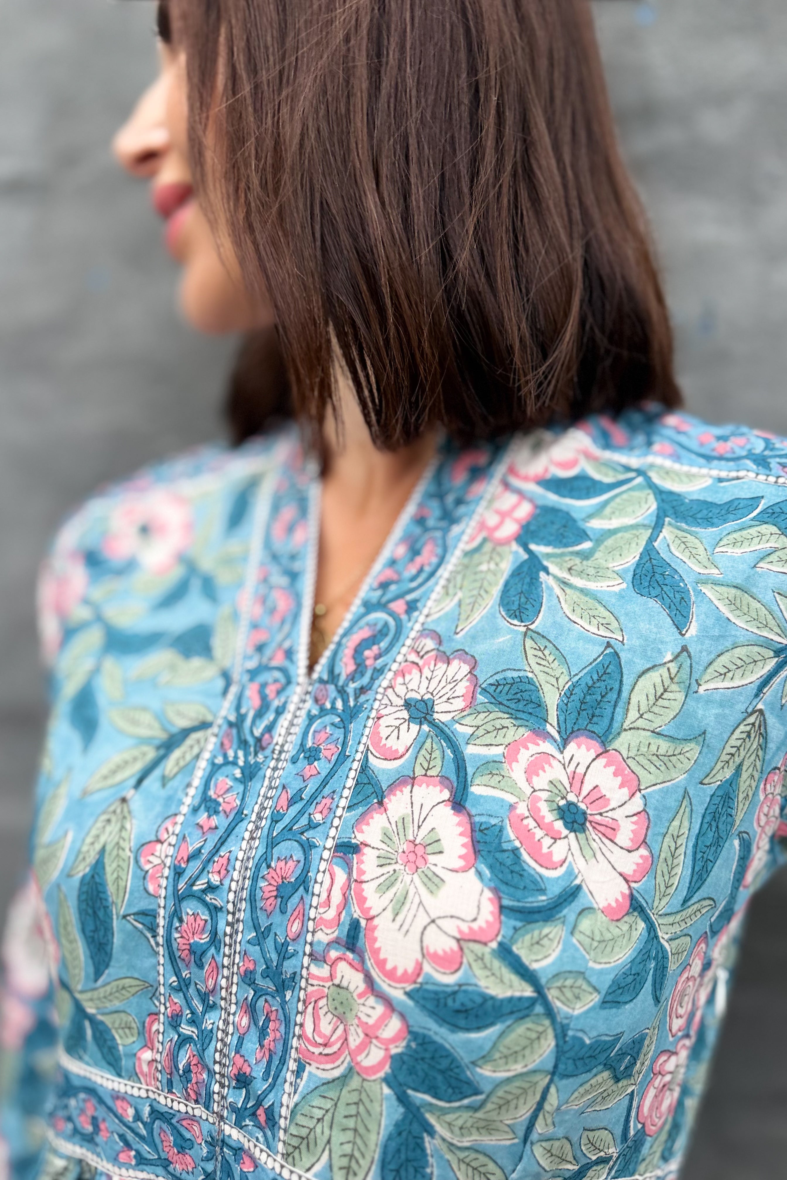 Mabel Dress In Dusty Blue Floral
