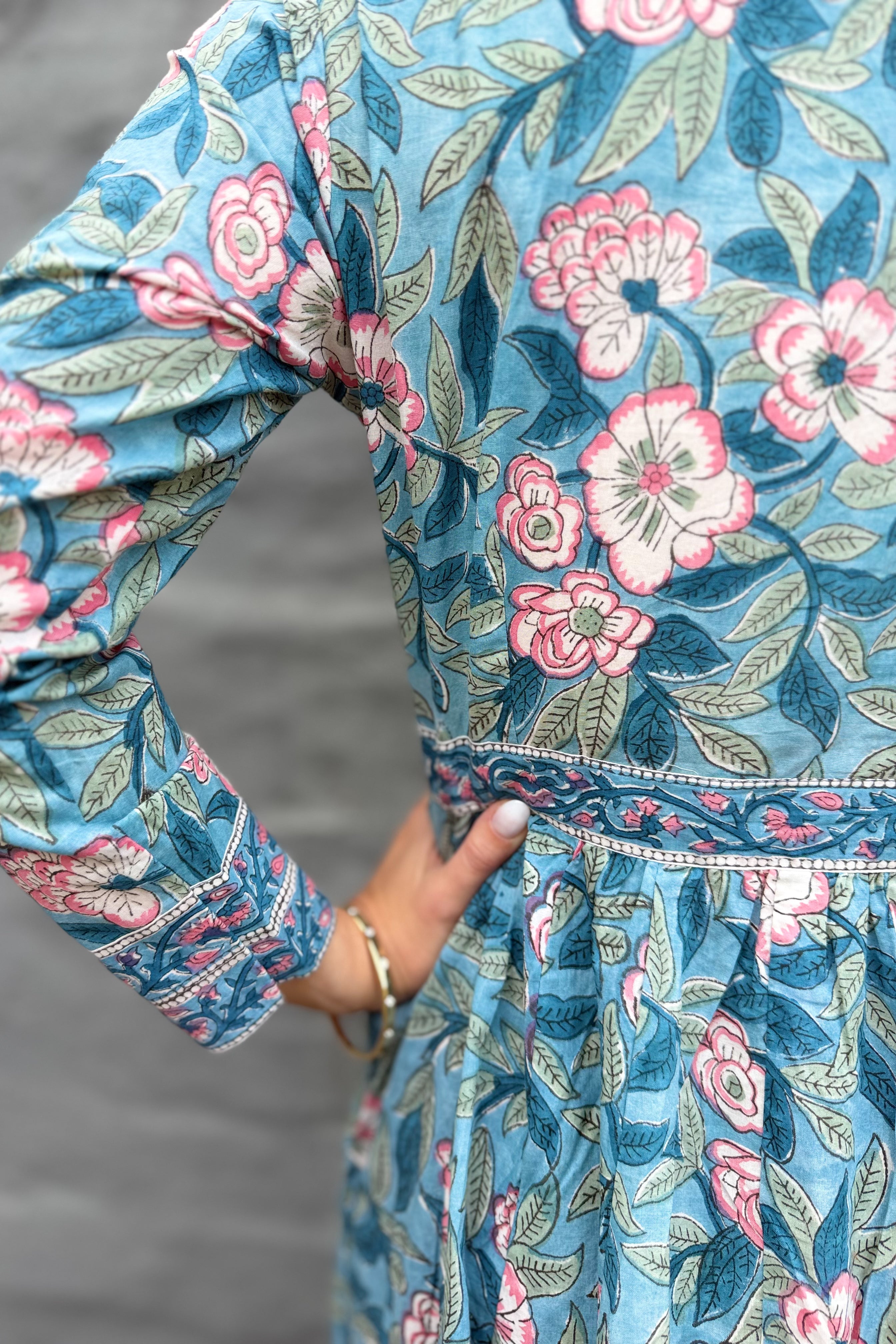 Mabel Dress In Dusty Blue Floral