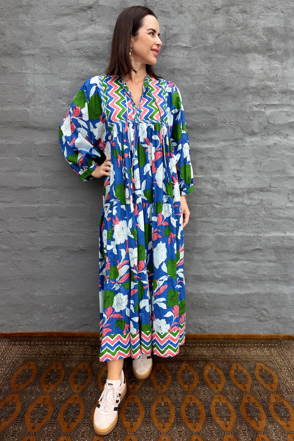Delilah Dress In Royal Geometric