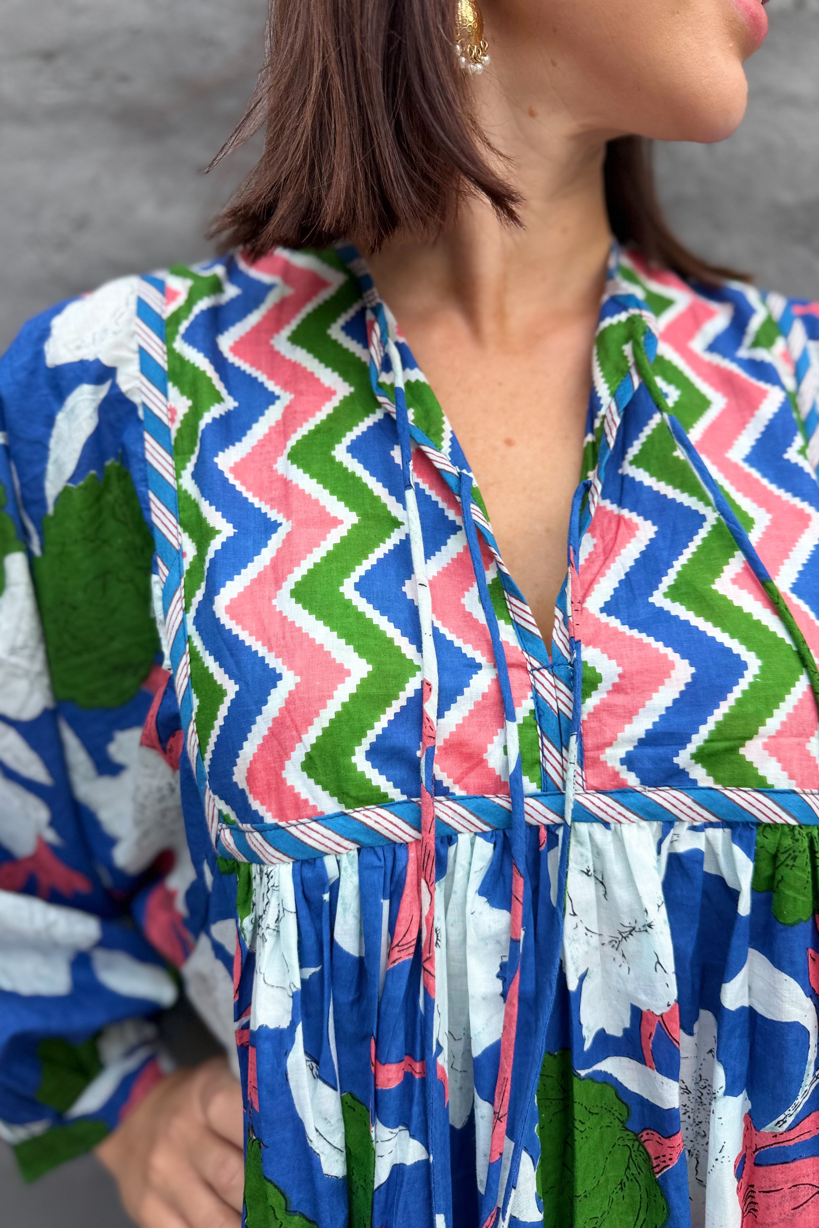Delilah Dress In Royal Geometric
