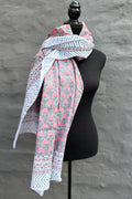 Cotton Scarf In Pink & Green Lotus