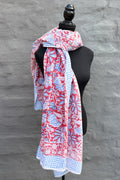 Cotton Scarf In Red & Blue Lotus