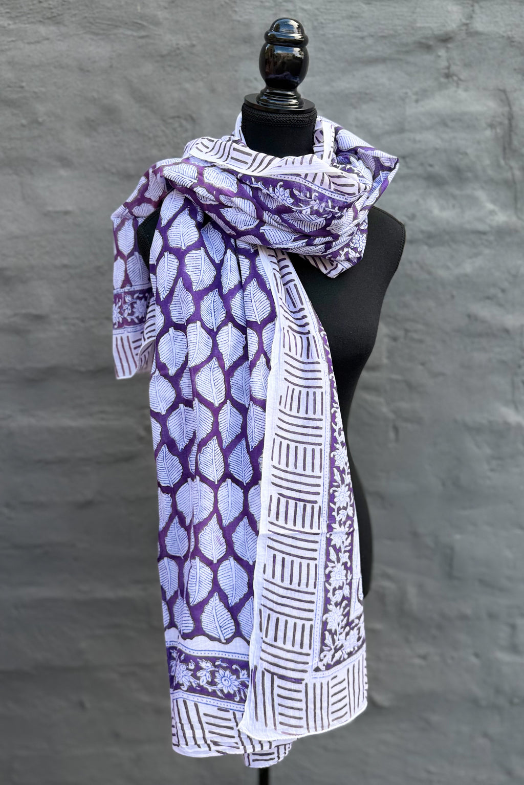 Cotton Scarf In Purple Leaves