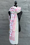 Cotton Scarf In Pink & Green Lily