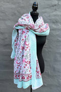 Cotton Scarf In Pink & Red Botanical