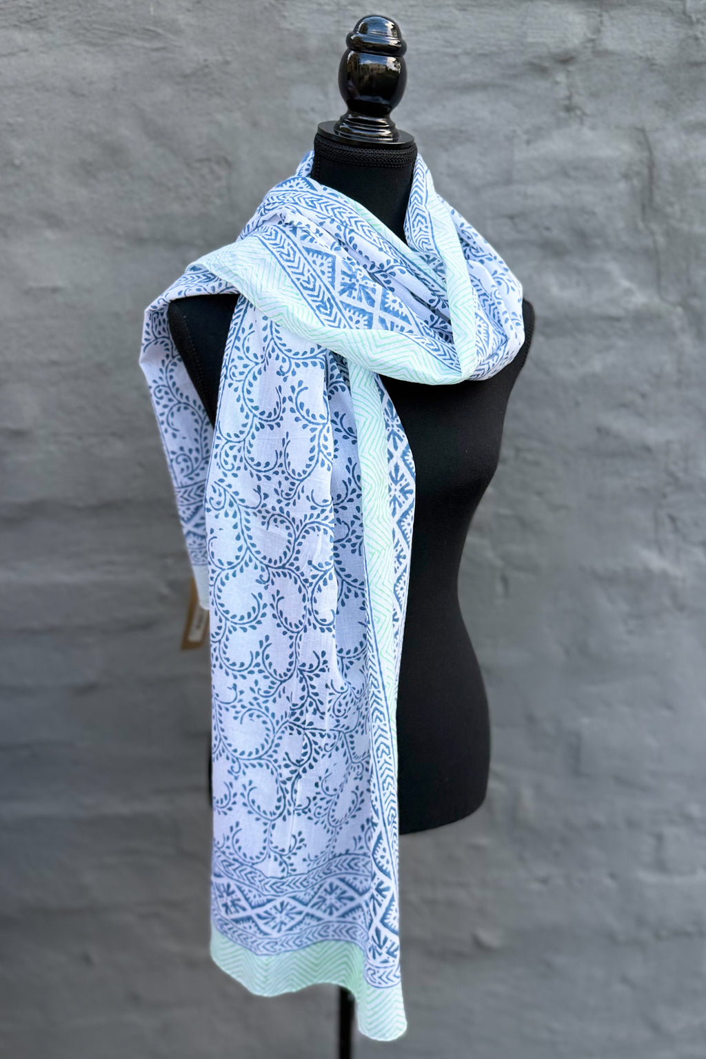 Cotton Scarf In Fresh Lime & Blue