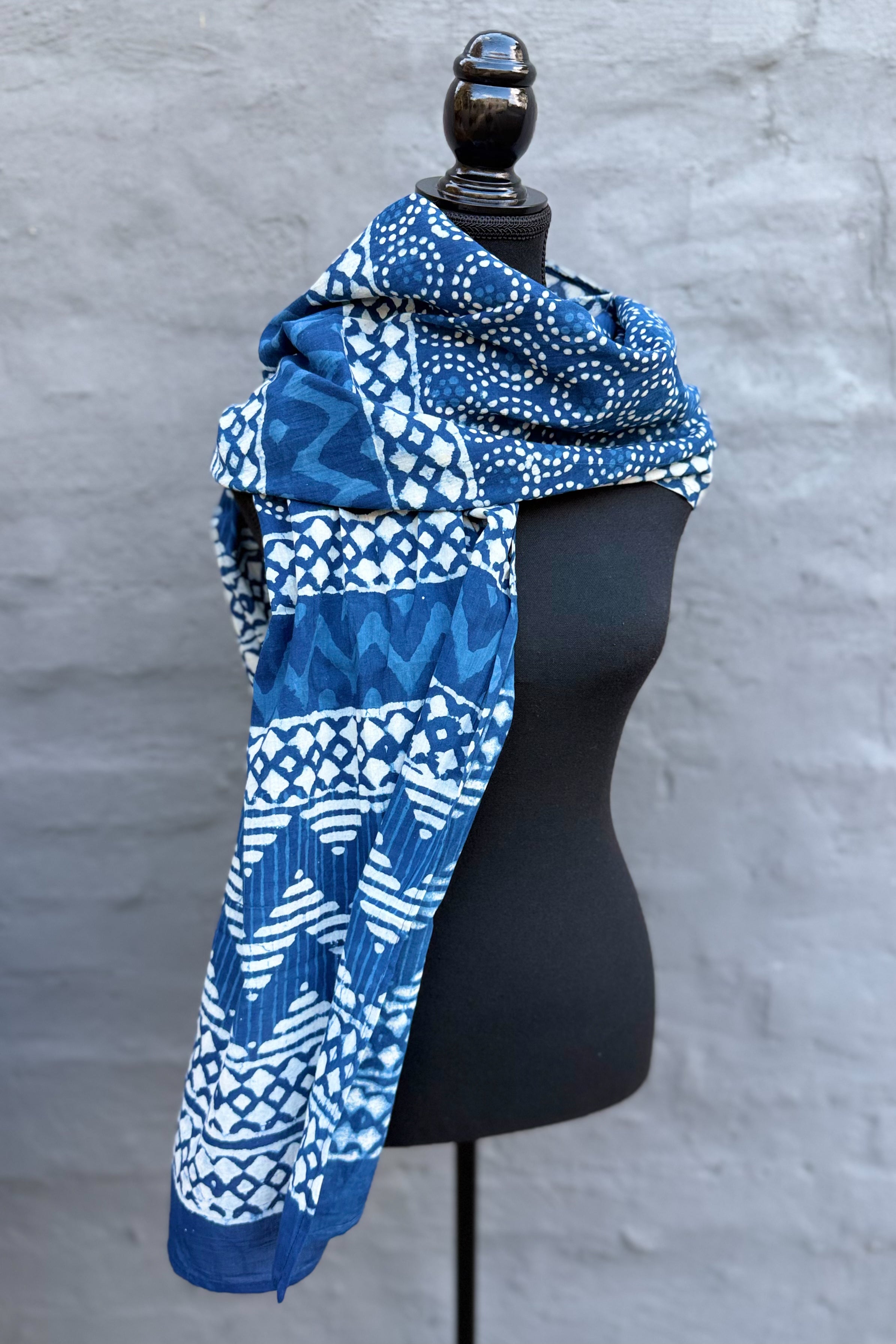 Cotton Scarf In Tribal Indigo
