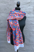 Cotton Scarf In Blue & Red Floral