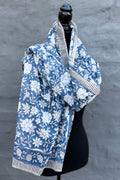 Cotton Scarf In Blue & Black Botanical