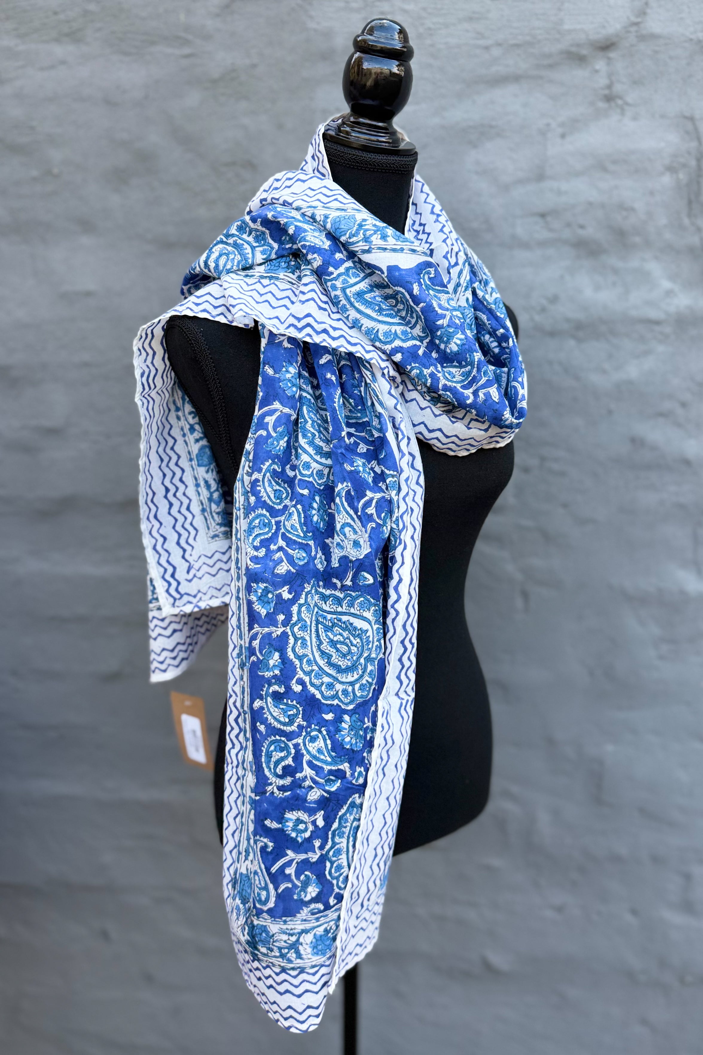 Cotton Scarf In Blue Paisley
