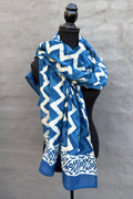Cotton Scarf In Indigo Zig-Zag