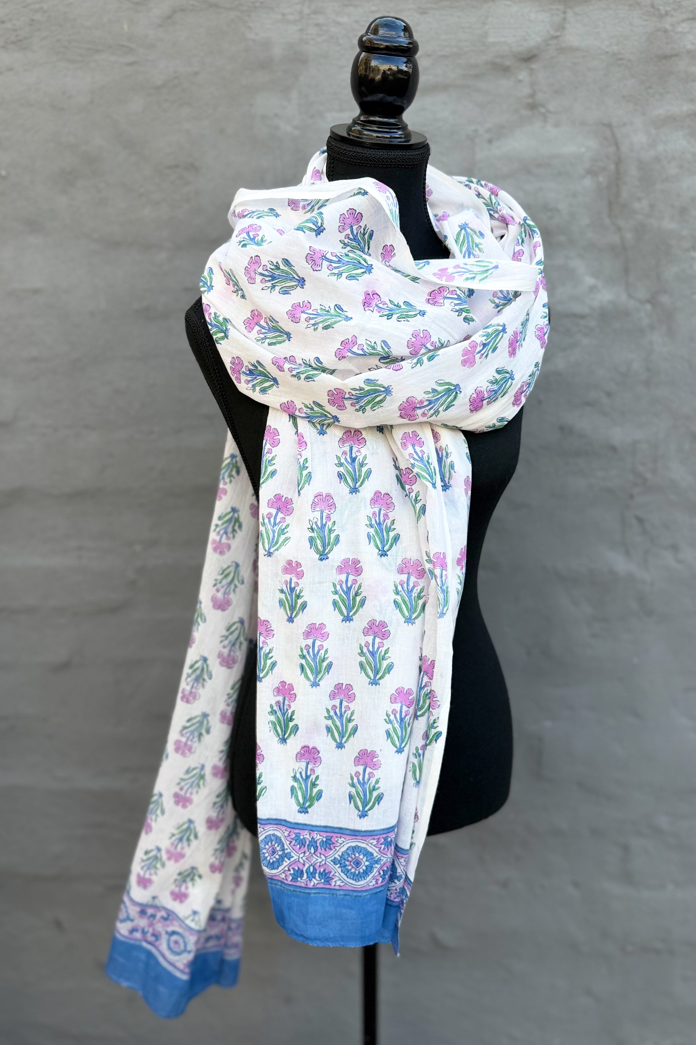 Cotton Dupatta In Cobalt & Lilac Posy
