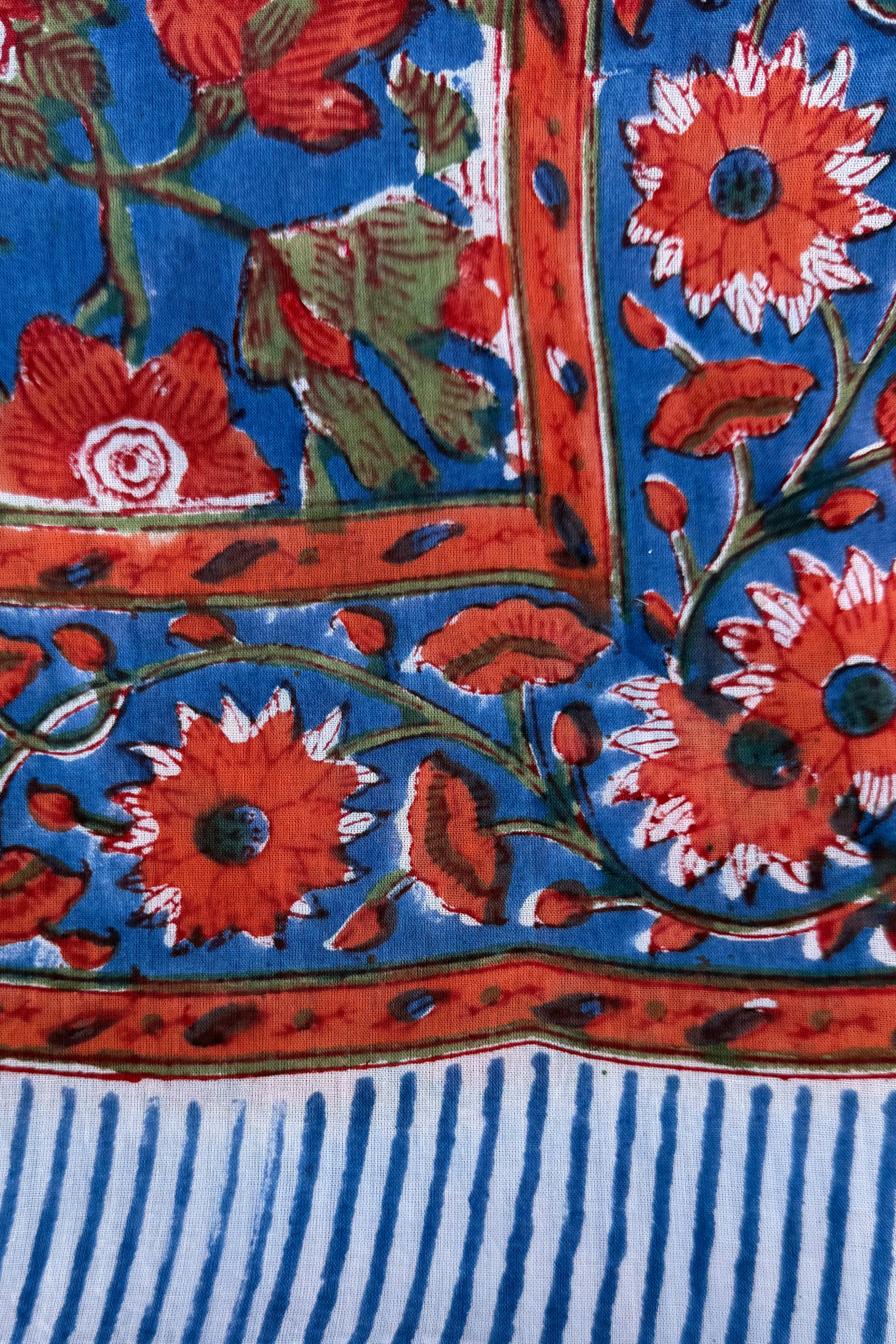 Cotton Scarf In Blue & Red Floral