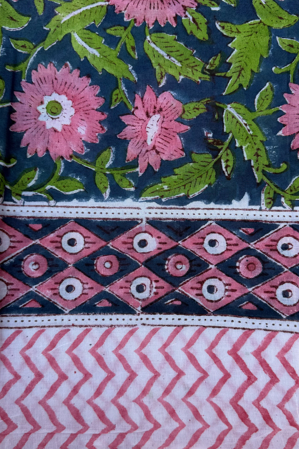 Cotton Scarf In Navy & Pink Botanical