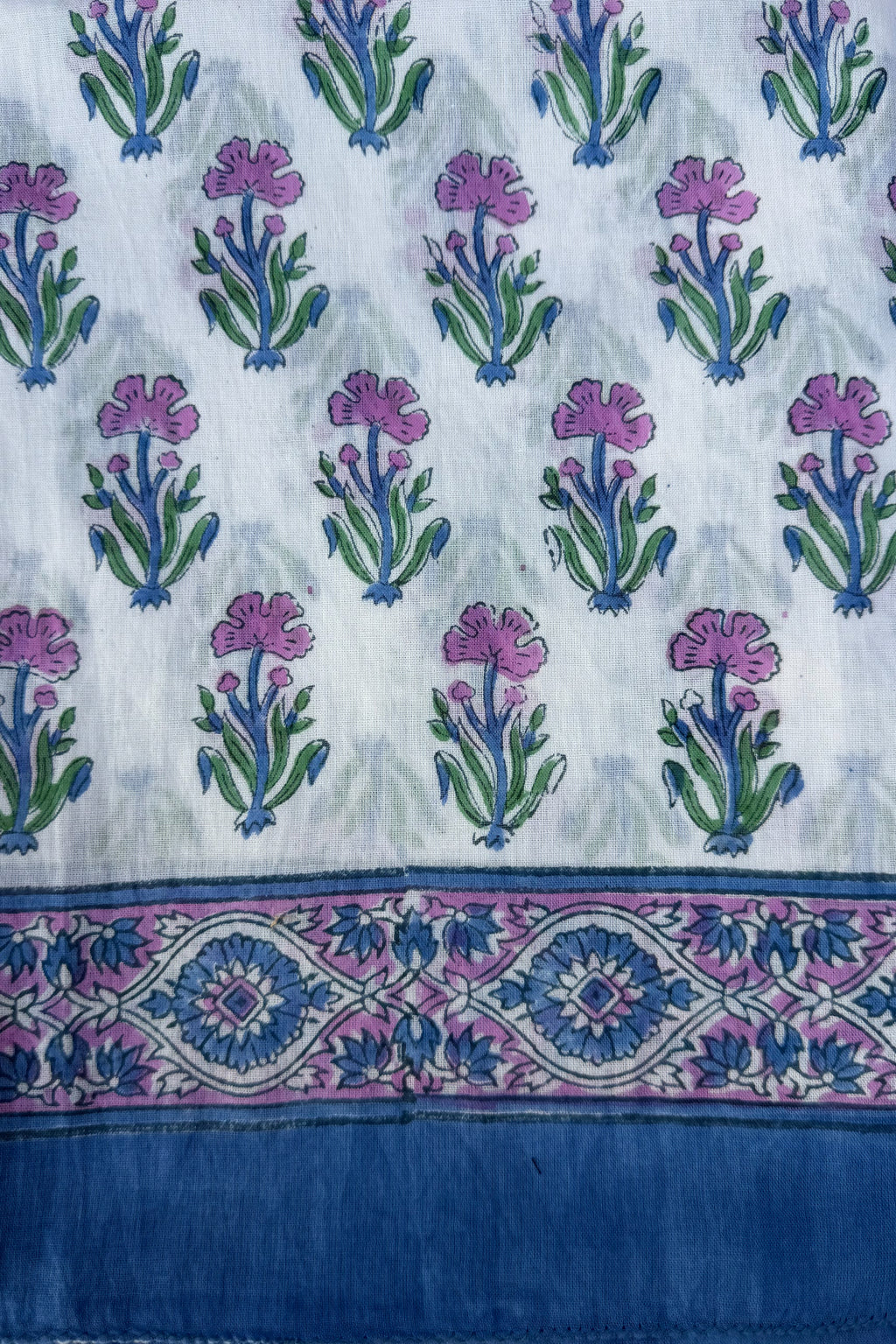 Cotton Dupatta In Cobalt & Lilac Posy