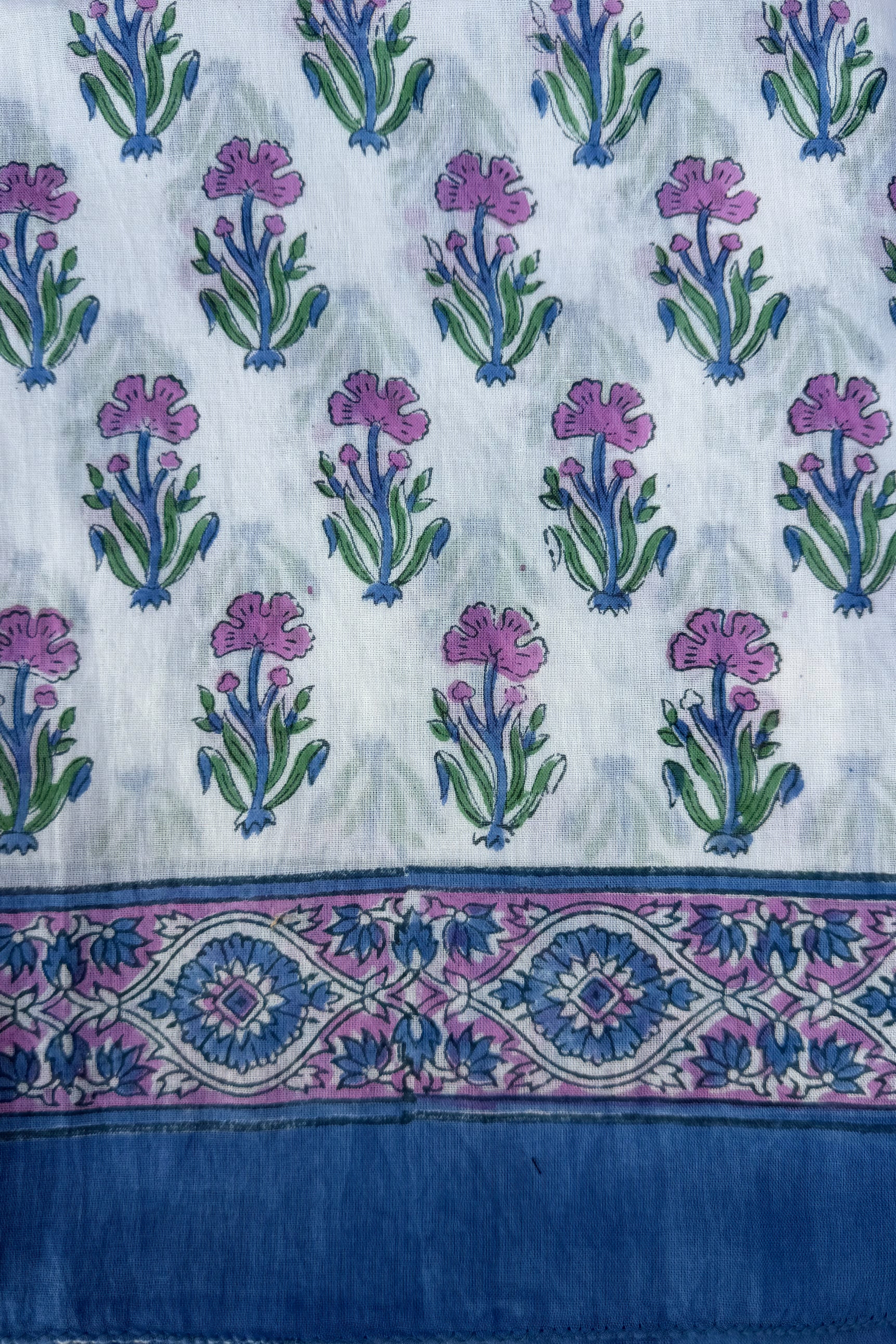 Cotton Dupatta In Cobalt & Lilac Posy