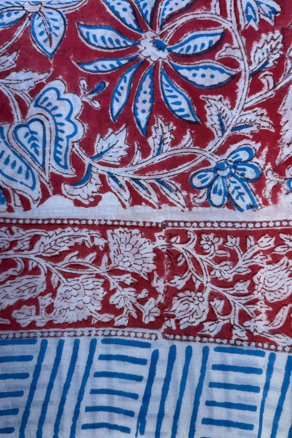 Cotton Scarf In Red & Blue Lotus