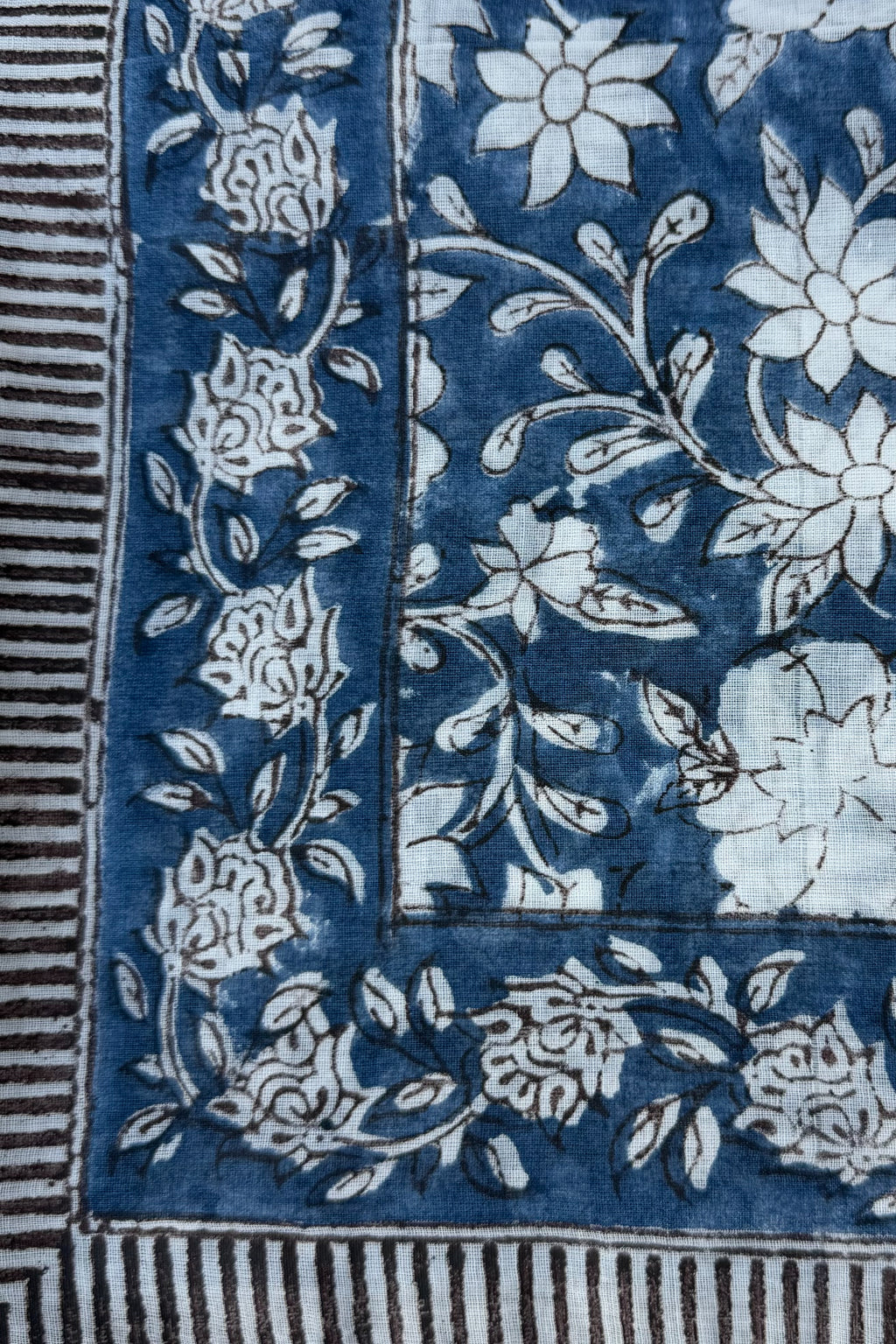 Cotton Scarf In Blue & Black Botanical
