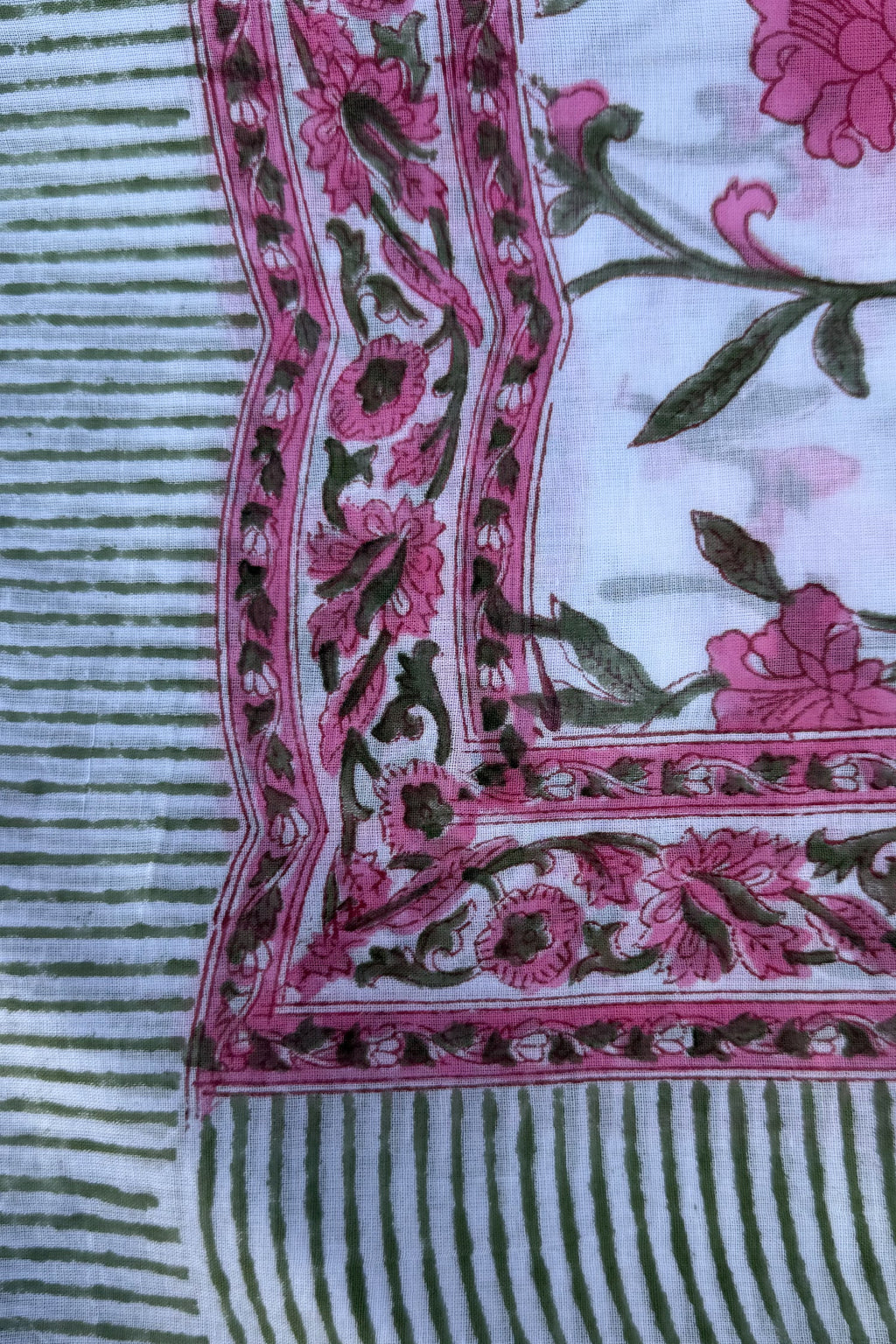 Cotton Scarf In Pink & Green Lily