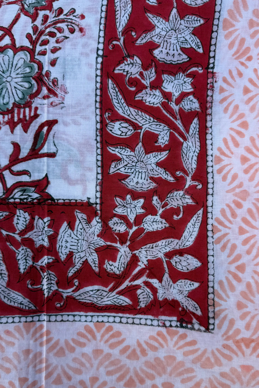 Cotton Scarf In Red & Peach Floral