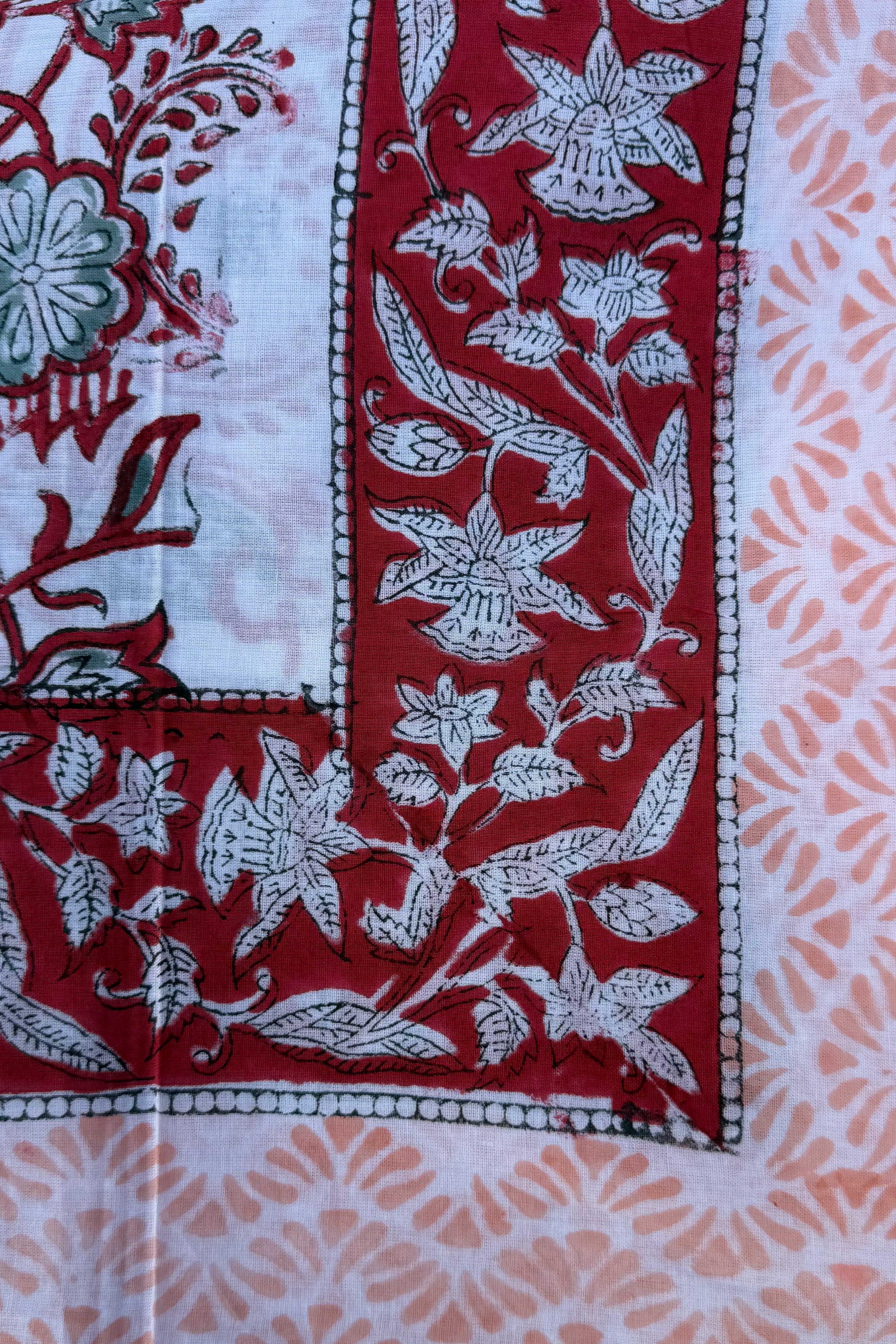 Cotton Scarf In Red & Peach Floral