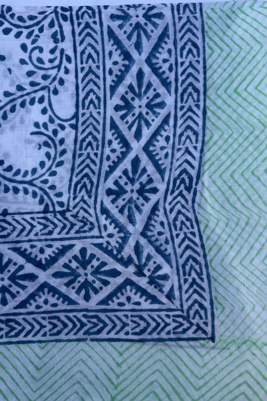 Cotton Scarf In Fresh Lime & Blue