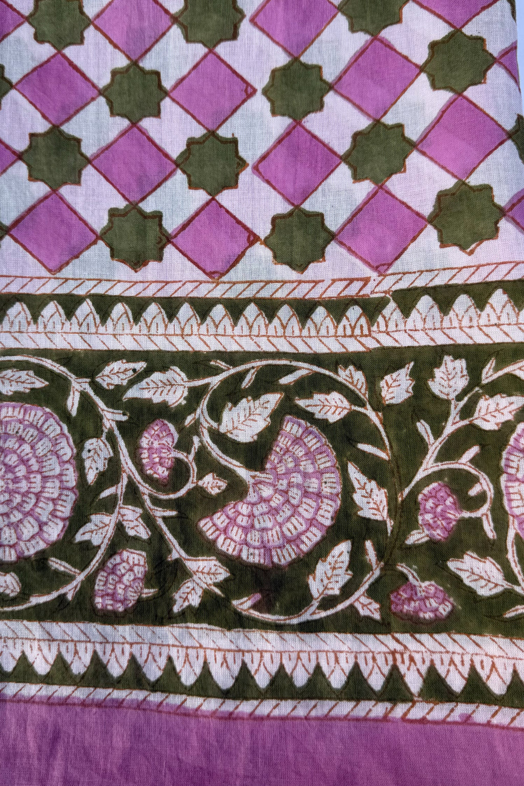 Cotton Dupatta In Lilac & Olive Geometric